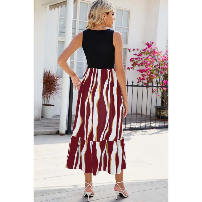 Striped Round Neck Sleeveless Midi Dress