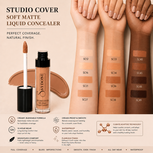 Sydoni Skincare and Beauty SYDONI STUDIO COVER SOFT MATTE LIQUID CONCEALER – Flawless Coverage, Seamless Finish 0.35 OZ. Liquid Concealer