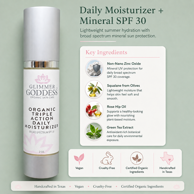 Glimmer Goddess® Organic Skin Care Triple Action Daily Moisturizer – Organic SPF 30 Moisturizers