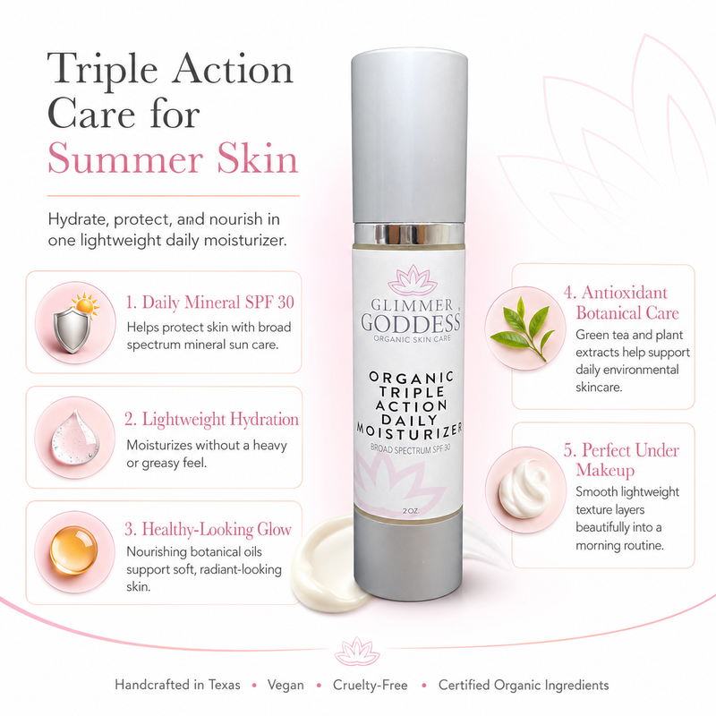 Glimmer Goddess® Organic Skin Care Triple Action Daily Moisturizer – Organic SPF 30 Moisturizers