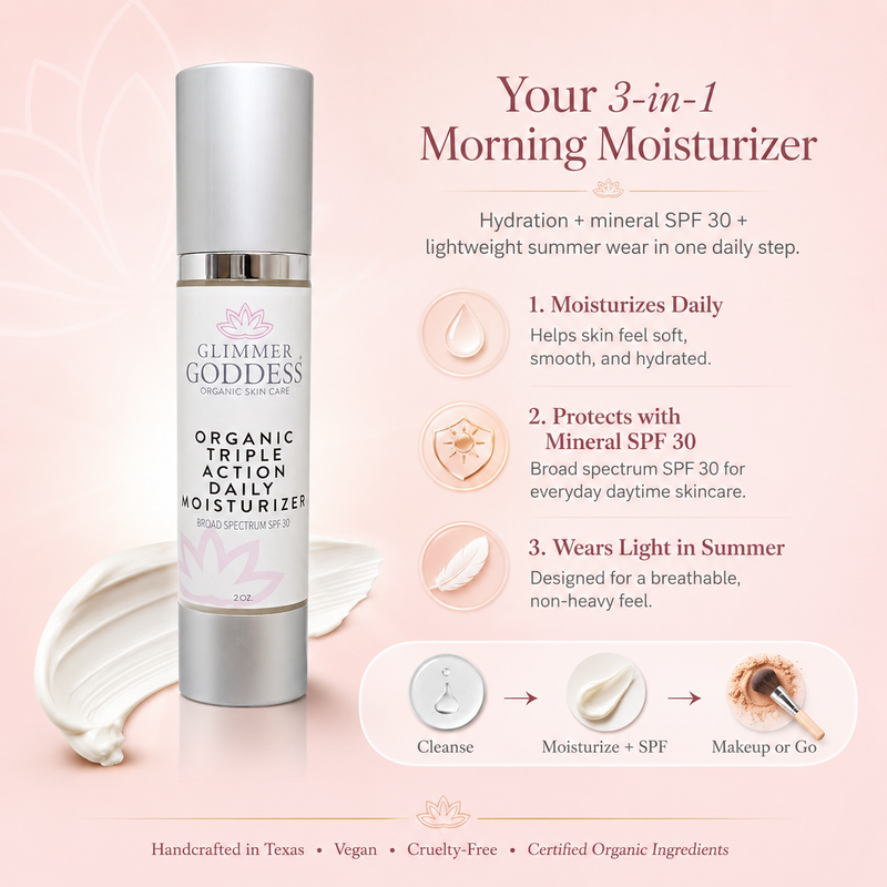 Glimmer Goddess® Organic Skin Care Triple Action Daily Moisturizer – Organic SPF 30 Moisturizers