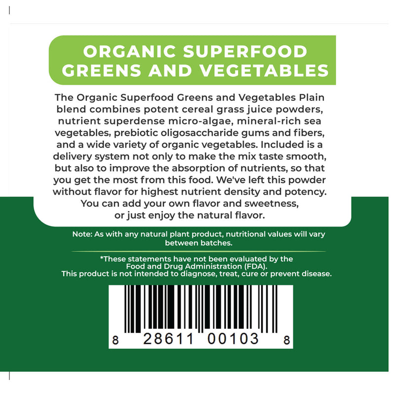 Hallelujah Diet Advanced Superfood, Greens and Vegetable (Plain) Powdered Superfood