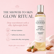 Glimmer Goddess® Organic Skin Care Organic Sweet Almond Silky Skin Oil – 48 Hour Hydration Lotion & Moisturizer Misty Rose