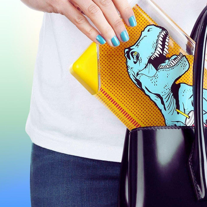 The Bullish Store T-Rex Flask Style Pop Art Water Bottle | Flat Profile Fits In Handbag | Bpa Free And Dishwasher Safe