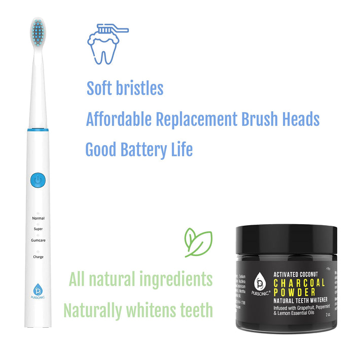 USB Rechargeable Rotary Toothbrush + Freebie Activated Coconut Charcoal Powder Natural Teeth Whitener