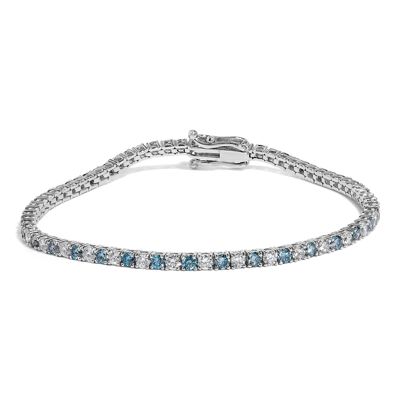 Bids.com 14K White Gold 4.0 Cttw Alternating White and Blue Lab Grown Diamond Tennis Bracelet - 7" inches Bracelets