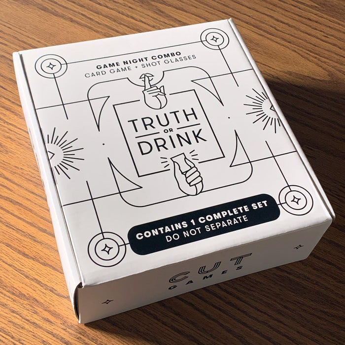 Truth or Drink + 4 Shot Glasses Set | Card Game and Custom Drinkware Combo