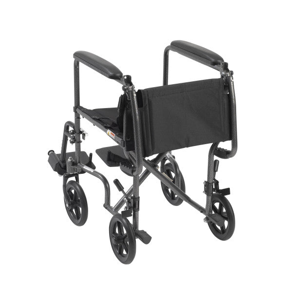 RIO Medical Supplies Lightweight Steel Transport Wheelchair, Fixed Full Arms, 19" Seat