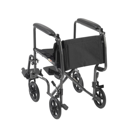 RIO Medical Supplies Lightweight Steel Transport Wheelchair, Fixed Full Arms, 19" Seat