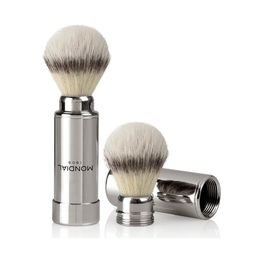 Mondial Two-Piece Chrome Travel Shaving Brush with EcoSilvertip Synthetic Badger TRIP-MET-ECO
