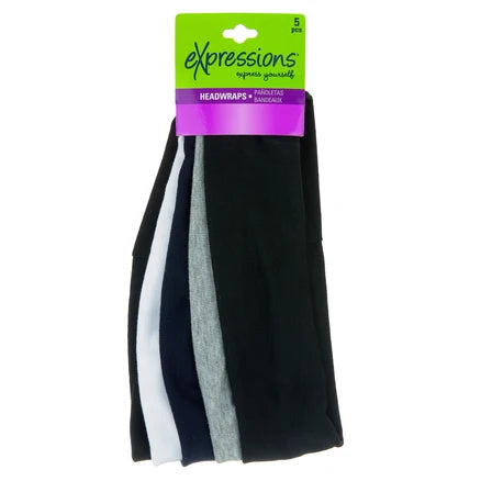 Expressions 5-Pack of Headwraps in Black, Gray & White