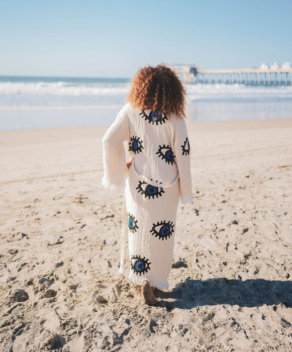 MUSLIN COTTON KIMONO EVIL EYE BATHROBE