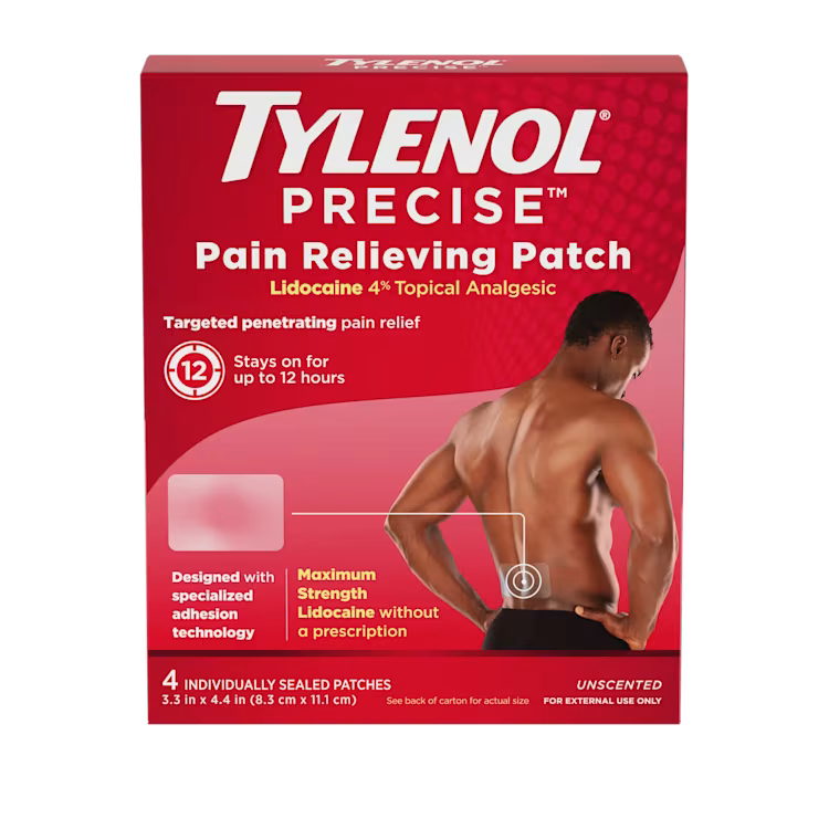 Tylenol Tylenol Precise Pain Relieving Patches, Large Topical Analgesic Patches + 4% Lidocaine 4ct Hot & Cold Therapies Firebrick