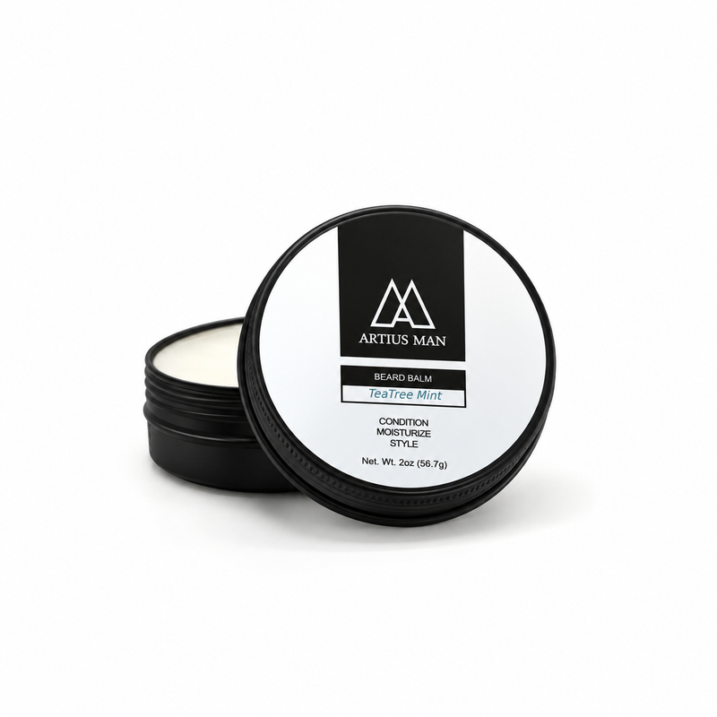 Artius Man Tea Tree Mint Beard Balm – Refreshing Medium Hold Beard Styling Balm (2 oz) Beard Balm White Smoke