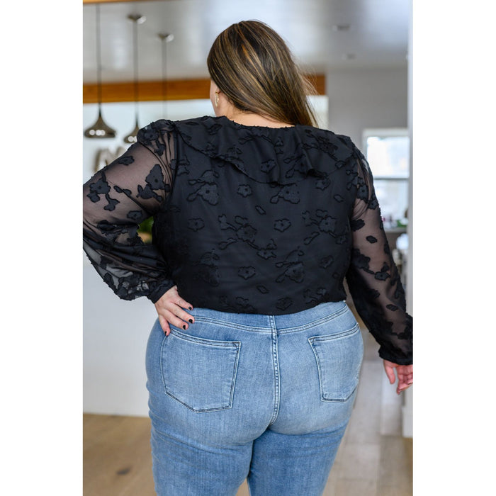 Think Of Me Ruffle Long Sleeve Bodysuit in Black