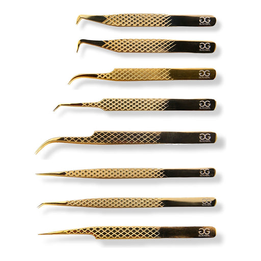 GladGirl - Titanium Gold Diamond Grip Tweezers for Classic Lashes