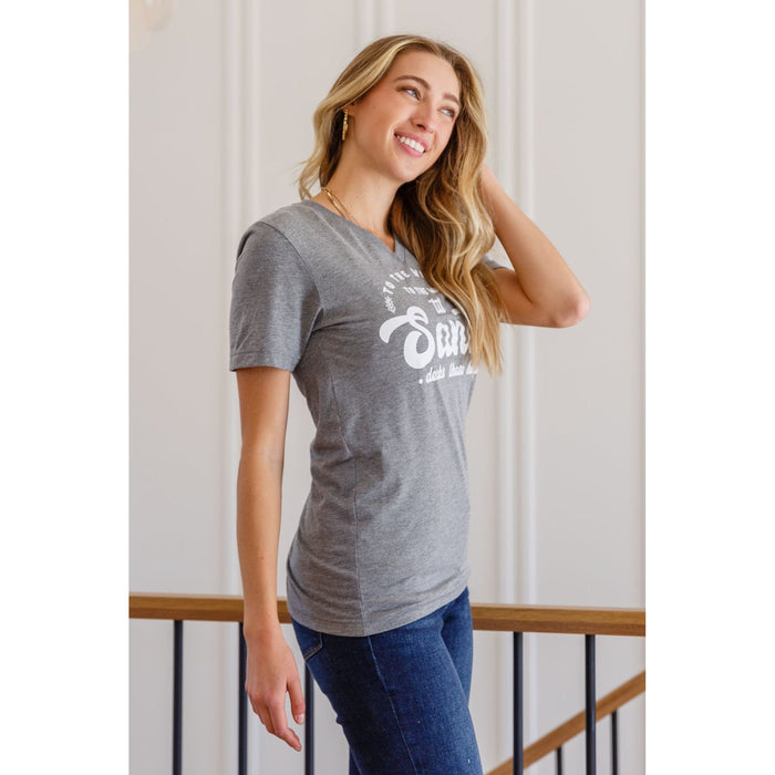 To The Window Graphic V Neck Tee In Gray