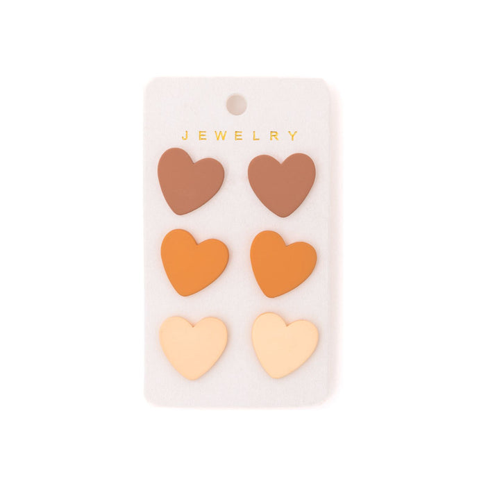 Triple Hearts Studs in Brown