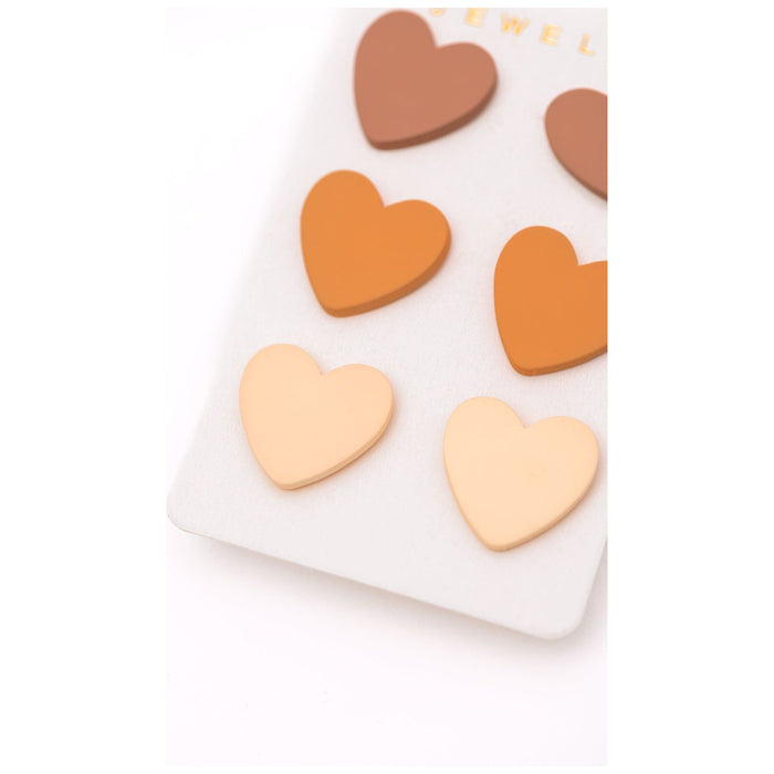 Triple Hearts Studs in Brown