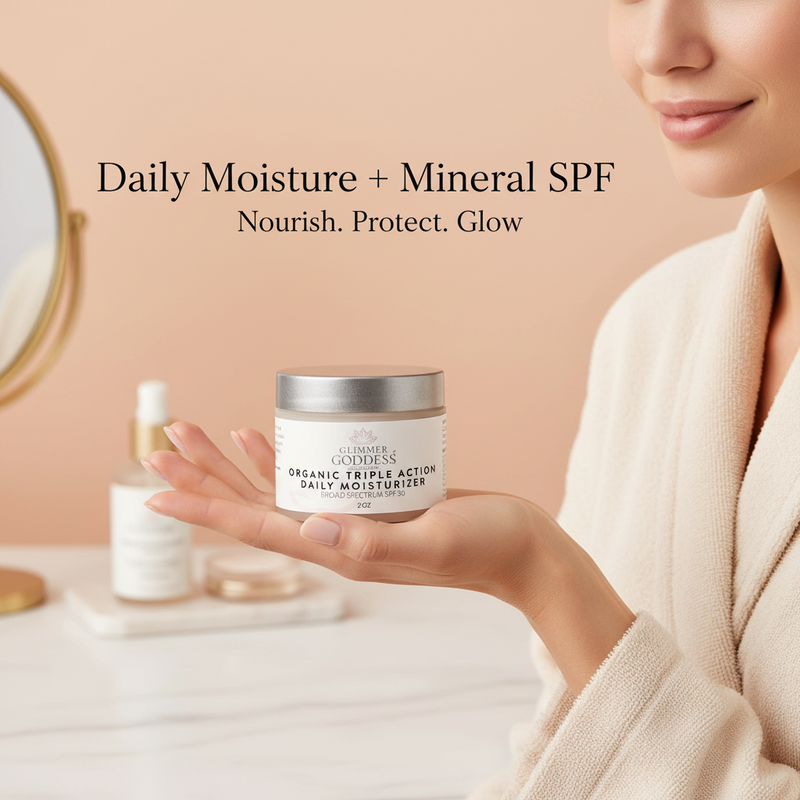 Glimmer Goddess® Organic Skin Care Triple Action Daily Moisturizer – Organic SPF 30 Moisturizers