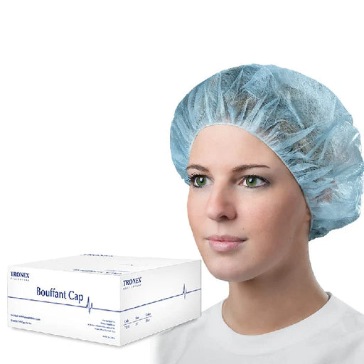 Tronex Tronex Bouffant Cap Disposable Fluid-Resistant Non-Woven 100/Box Medical White Smoke