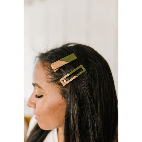 Two Tone Hair Clip Set in Green