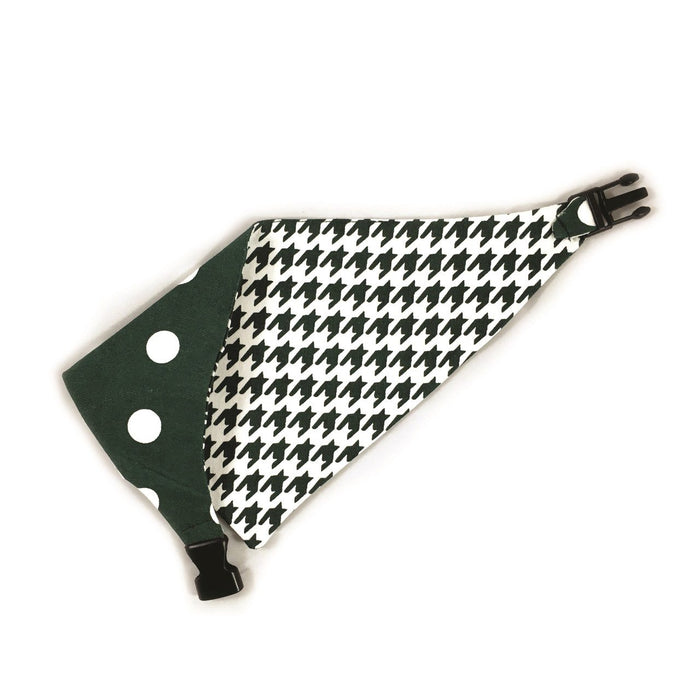 Dark Green Houndstooth Reversible Dog Bandana