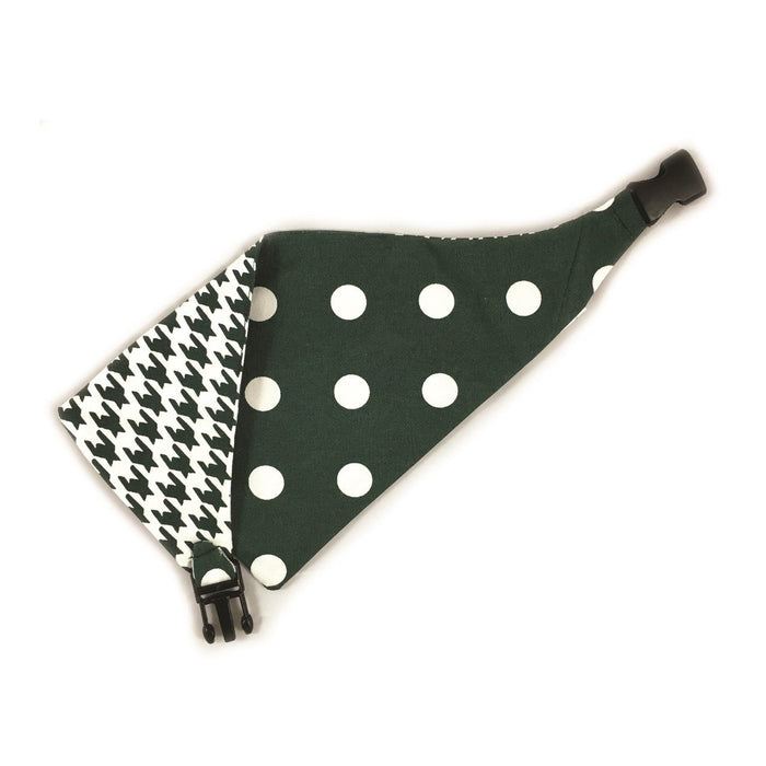 Dark Green Houndstooth Reversible Dog Bandana