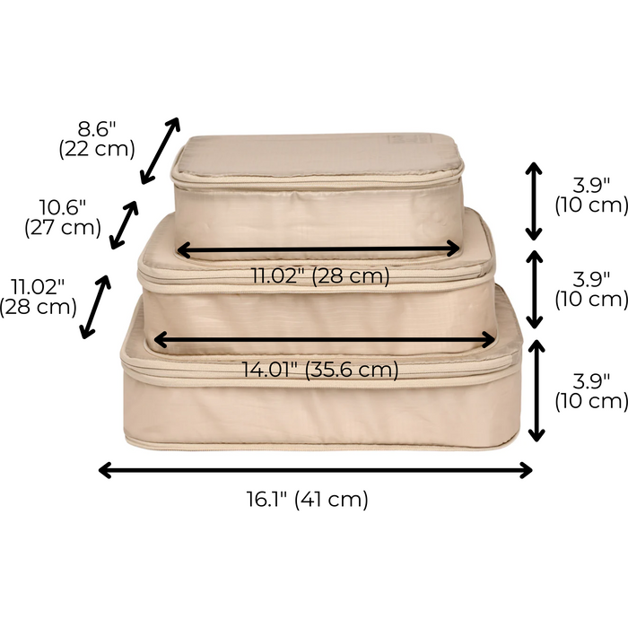 Bag-All - Re-Cycled And Reinforced Nylon Compression Packing Cubes, 3-Pack Taupe