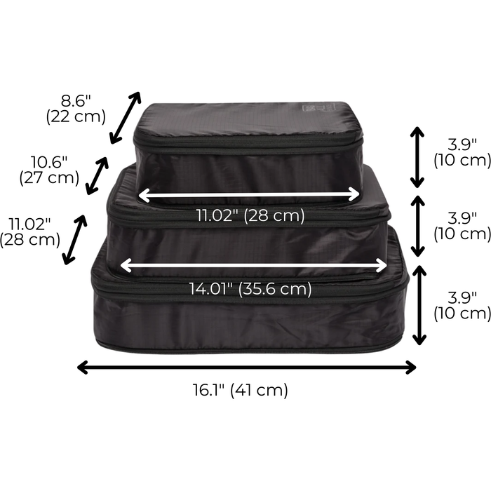 Bag-All - Re-Cycled And Reinforced Nylon Compression Packing Cubes, 3-Pack Black