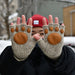 "The Cali" Oatmeal Melange Fingerless Glove with Paw Palm