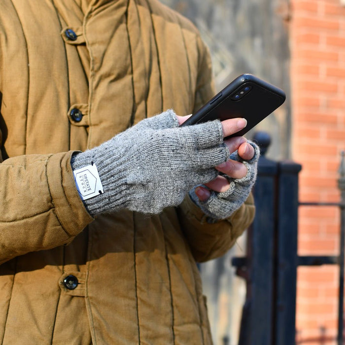 Black Melange Fingerless Ragg Wool Gloves