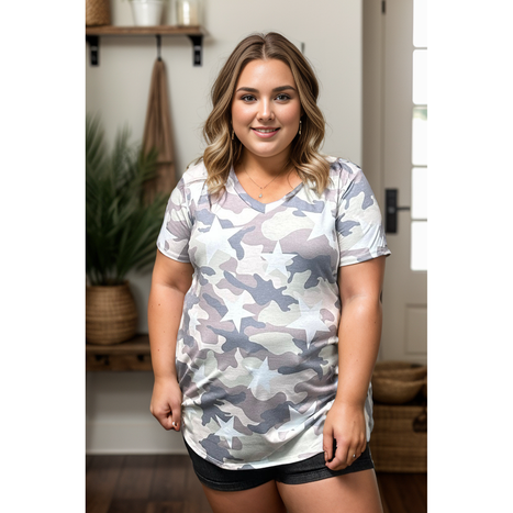 Undercover Star Short Sleeve Top in Camo Print