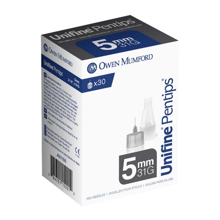 Owen Mumford Unifine Pentips Pen Needles 31g, 3/16 Inch (5mm) – Box of 30 Pen Needles White Smoke