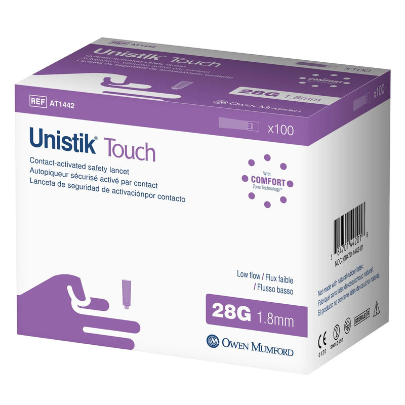 unistik Unistik Touch Low Flow Safety Lancets, 28G X 1.8mm, 100 Count Needles & Hooks
