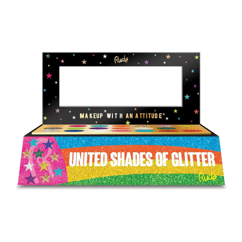 Rude Cosmetics United Shades of Glitter Pressed Glitter Palette Display Set, 12pcs Wholesale Set