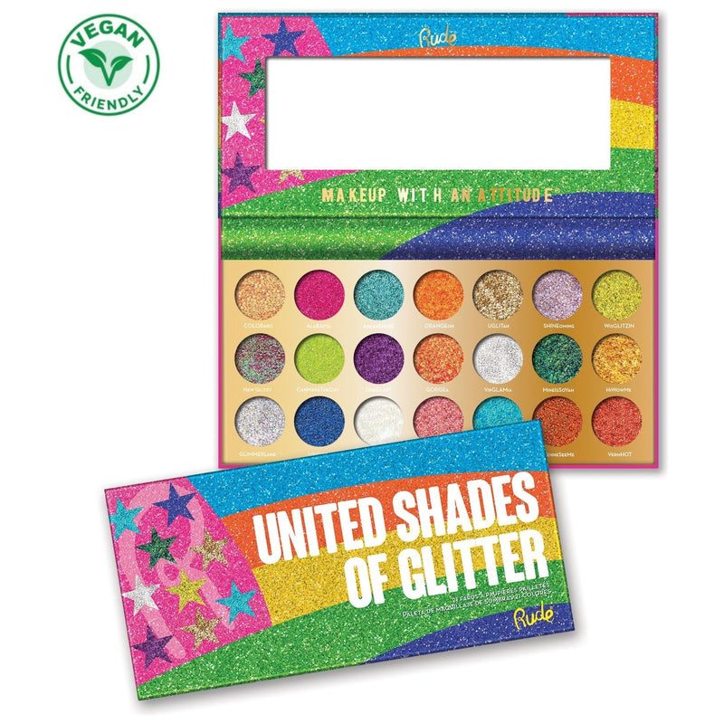 Rude Cosmetics United Shades of Glitter Pressed Glitter Palette Display Set, 12pcs Wholesale Set