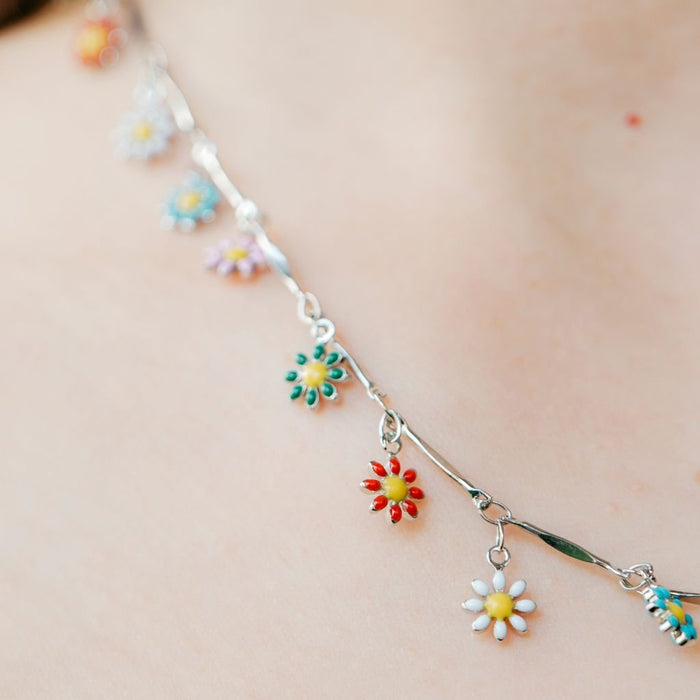 Colourful Rainbow Flower  Indie Boho Daisy Charms Dangle Choker Summer Necklace