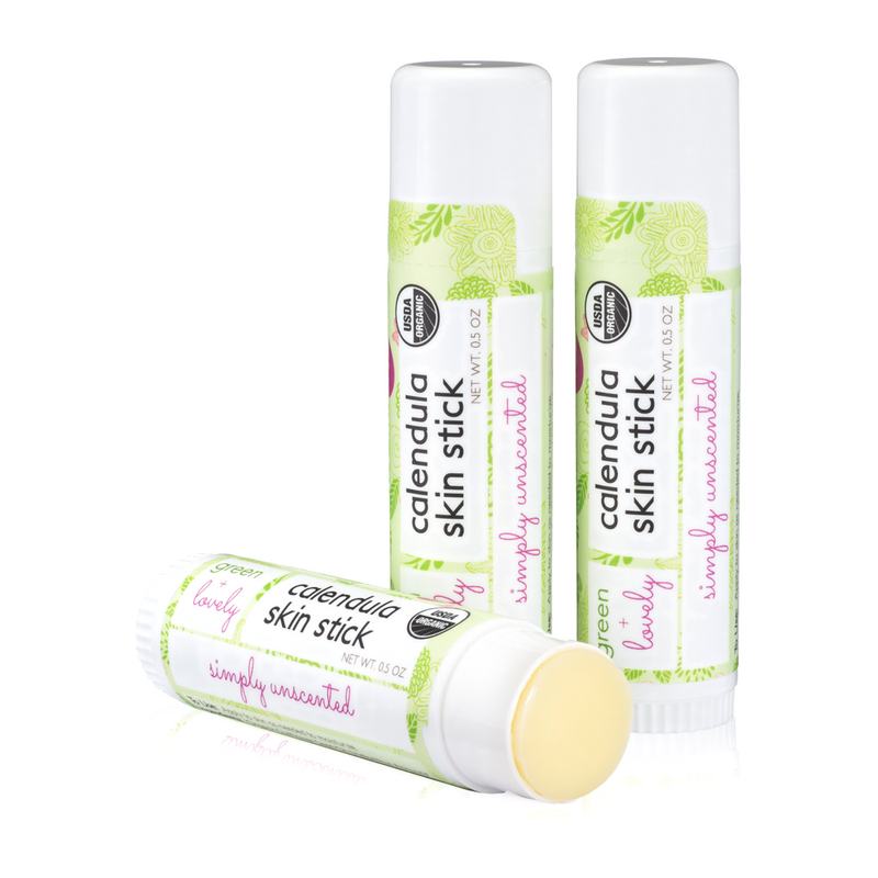 Green + Lovely Simply Unscented Calendula Skin Stick - Organic Lotion Stick - Travel Size