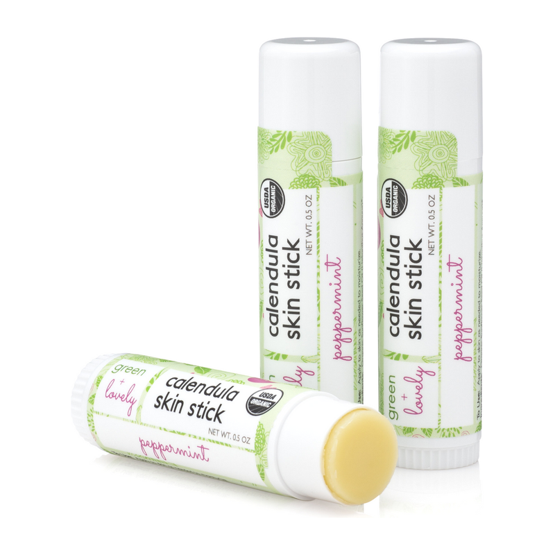 Green + Lovely Peppermint Calendula Skin Stick - Organic Lotion Moisture Stick - Travel Size