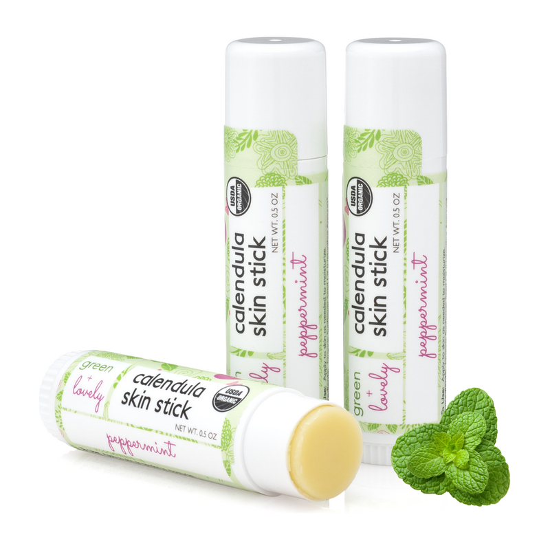 Green + Lovely Peppermint Calendula Skin Stick - Organic Lotion Moisture Stick - Travel Size