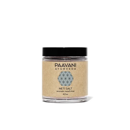 Paavani Ayurveda Aromatic Neti Salt | Herbal-Infused Mineral Rinse for Nasal Care Tan Glass Jar,Compostable Refill