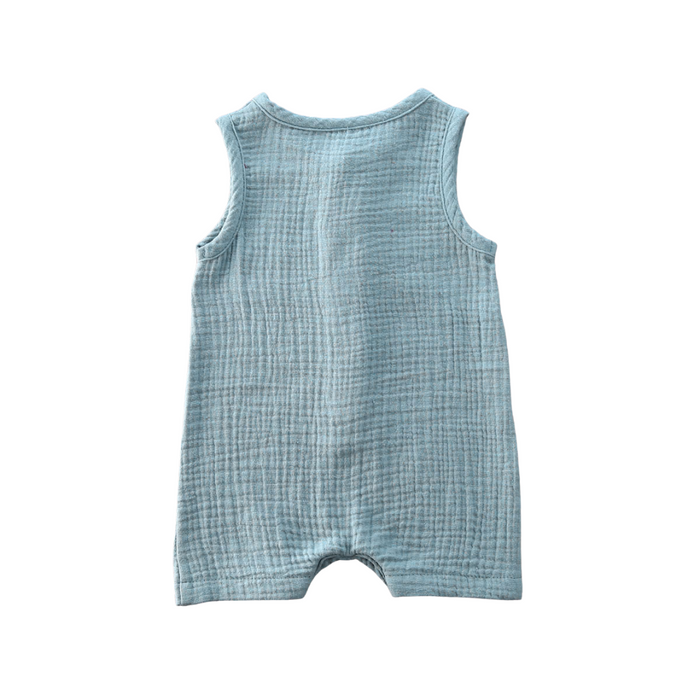 Short Sleeve Gauze Romper in Blue by Ash and Row