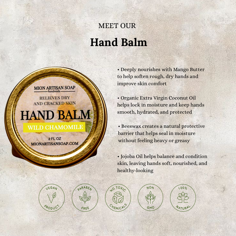 MION Artisan Soap Co. Hand Balm | Not Greasy, Antibacterial, Moisture-Locking Light Gray Pine & Cedar,Clove & Grapefruit,Lavender & Grapefruit,Wild Chamomile,Citrus Blossom,Rose Blossom