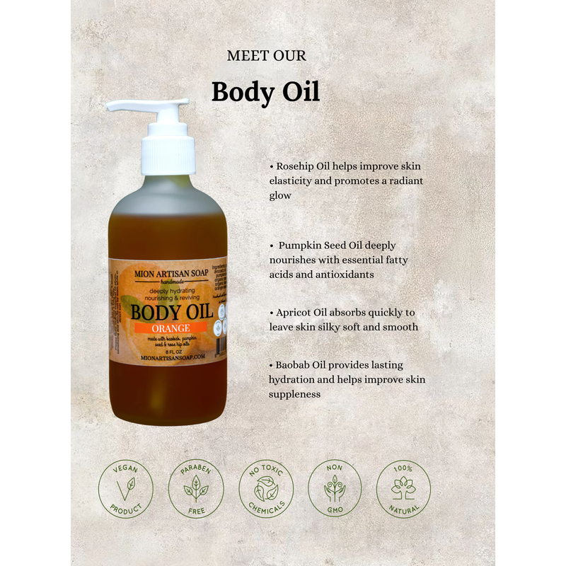 MION Artisan Soap Co. Orange Body Oil | Rich In Vitamins A, D, and E Light Gray