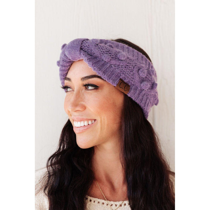 Pom Knit Head Wrap In Periwinkle