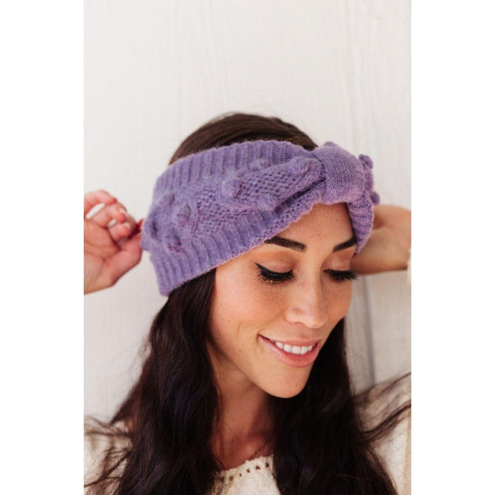 Pom Knit Head Wrap In Periwinkle