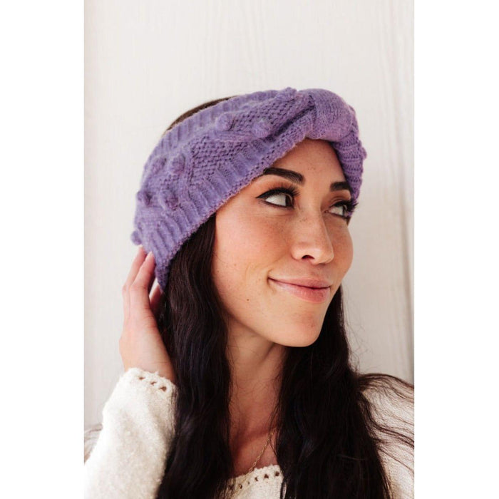 Pom Knit Head Wrap In Periwinkle