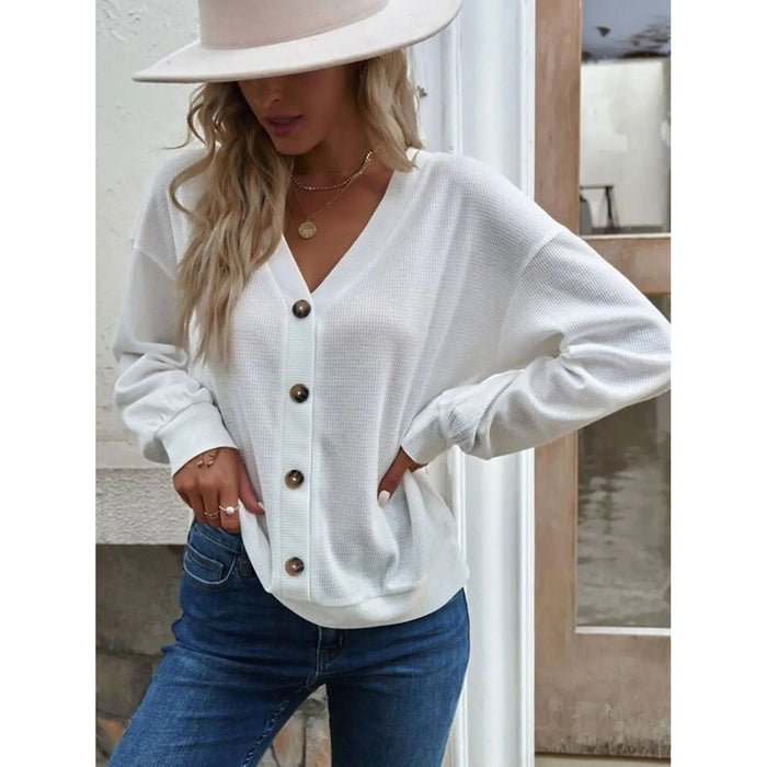 V-Neck Dropped Shoulder Blouse