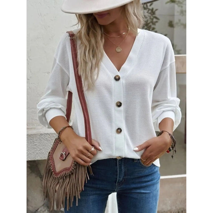 V-Neck Dropped Shoulder Blouse